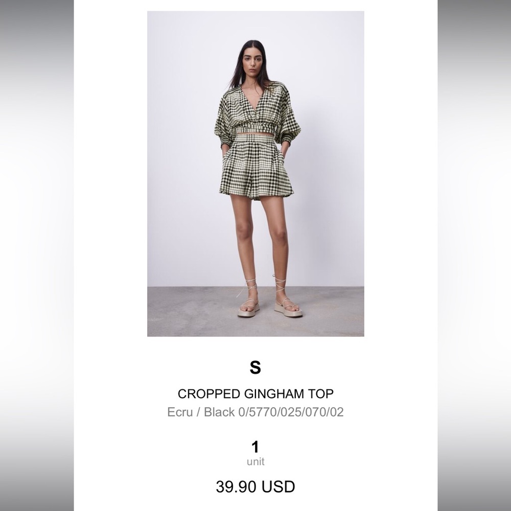 Zara Cropped Gingham Top - Black & Cream